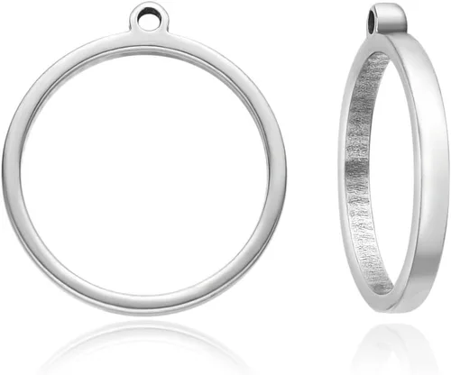 Miniatura 10 de 5 piezas Adabele de acero inoxidable de grado 304 quirúrgico resistente con parte trasera abierta de 0.787 in en forma de corazón, molde de bisel