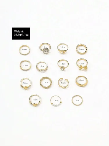 Miniatura 5 de Juego de anillos apilables con lazo de estilo bohemio, 15 piezas, joyería de moda para mujer, regalo para fiestas de vacaciones, uso diario