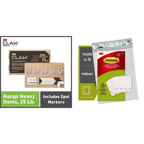 3M CLAW - Ganchos para cuadros de yeso con capacidad para 25 libras y tiras Command para colgar cuadros, mediano, blanco, 16 pares
