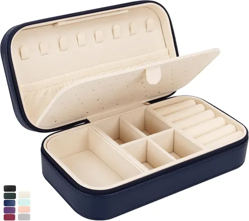 DesignSter Joyero de viaje, estuche portátil de piel sintética, pequeñas cajas de joyería para regalos, organizador de joyas de viaje para mujeres,