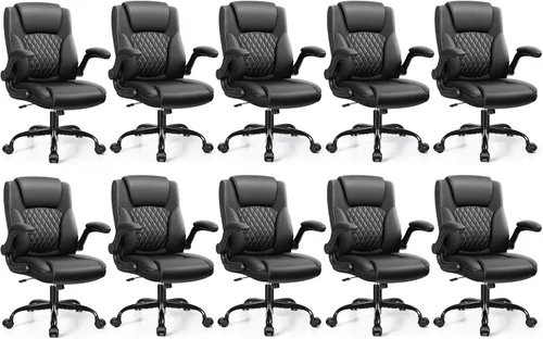 Miniatura 15 de Silla de cuero PU con soporte ergonómico lumbar, gira 360°, pequeña, ruedas, reposabrazos ajustables, para gente chaparra, para escritorio, Marrón
