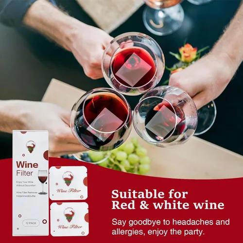 Miniatura 3 de Filtros de vino – Paquete de 12 purificadores de vino que elimina histaminas y sulfitos, puede reducir y aliviar alergias y sensibilidades al vino