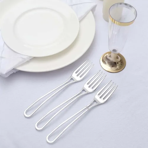 Miniatura 10 de Efavormart - Juego de utensilios de plástico con diseño moderno de mango hueco dorado de 7 pulgadas, tenedores, cucharas y cuchillos desechables, Oro