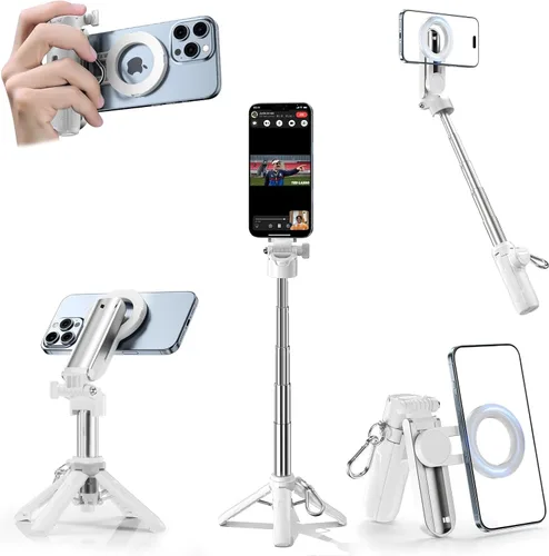 Miniatura 10 de CloudValley Palo magnético para selfie y mini trípode, estabilizador de mano extensible de rotación de 360°, agarre de cámara con control remoto