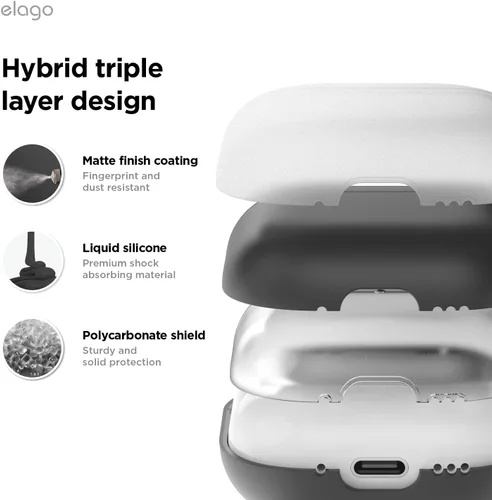 Miniatura 3 de elago Funda híbrida líquida compatible con AirPods 4, compatible con AirPods de 4ª generación, protección de triple capa, llavero incluido, carga