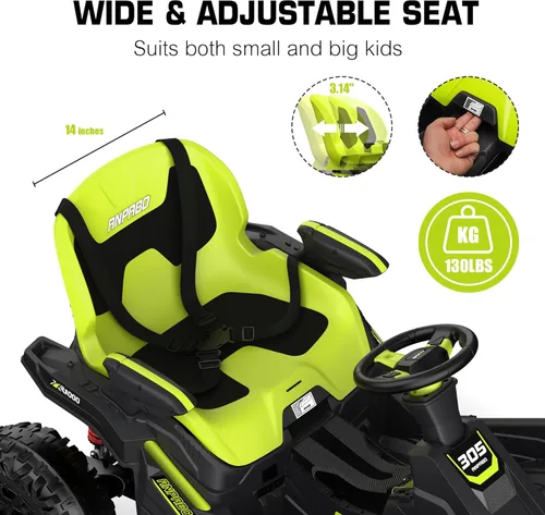 Miniatura 3 de ANPABO Juguetes de Montar 24V 4x4 para Niños Grandes de 3-12 Años Verde - Motores 4x200W, 5MPH, Asiento Ancho Ajustable, Control Remoto Parental