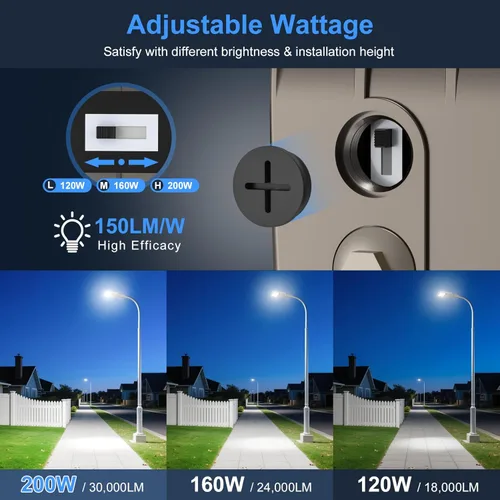 Miniatura 5 de KUKUPPO Luz LED de estacionamiento de 200 W, luz de poste de estacionamiento de grado industrial con certificación DLC UL, luz LED caja de zapatos