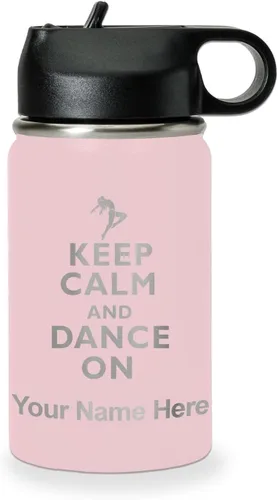 Miniatura 79 de LaserGram Botella de agua personalizada, mantén la calma y baila, acero inoxidable de doble pared aislada al vacío con popote superior, regalo Rosa