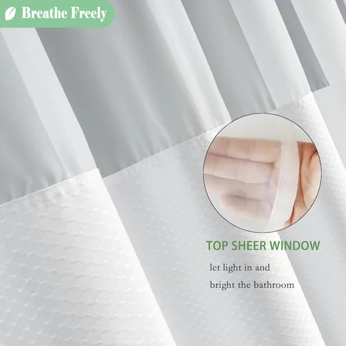 Miniatura 3 de UFRIDAY Cortina de ducha extralarga de 84 pulgadas con tejido de nido de abeja blanco y ventana con malla, cortina de baño decorativa resistente