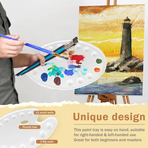 Miniatura 4 de DUGATO Paletas de Pintura Ovaladas Grandes (Paquete de 2, 14x10.5 pulgadas) - Bandejas de Mezcla de Plástico de 14 Pocillos para Acrílico, Óleo