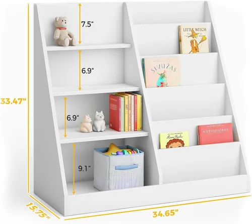 Miniatura 2 de Tatub Estantería de madera para niños de 6 niveles y almacenamiento de juguetes, organizador de juguetes para niños con estantes para libros, Blanco