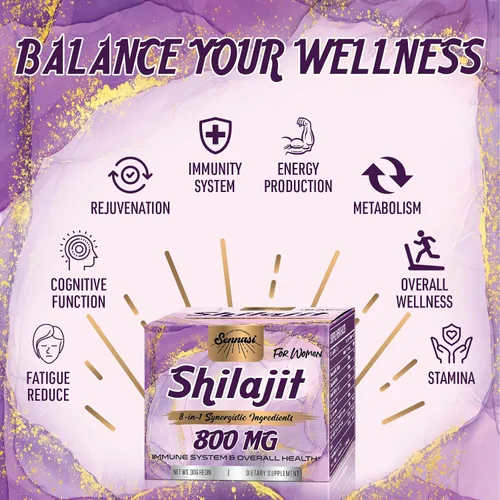 Miniatura 4 de Shilajit orgánico puro del Himalaya de 800 mg, resina Shilajit de máxima potencia de grado dorado, suplemento Shilajit con mezcla natural 8 en 1