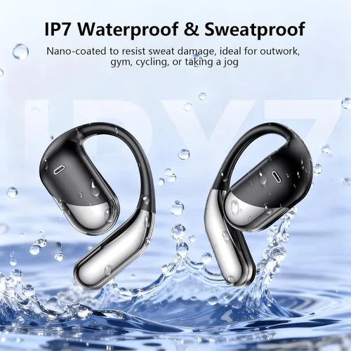 Miniatura 6 de Open Ear Clip Wireless Earbuds Bone Conduction Headphones, Bluetooth 5.4，Built-in Mic, IPX7 Waterproof, LED Display Charging Case,Ear Hooks Ear