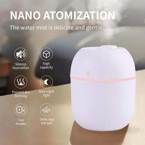 Miniatura 5 de Mini Humidificador Portátil Pequeño Humidificador de Niebla Fría Personal de Escritorio Alimentado por USB Súper Silencioso para Viaje, Carro, Blanco