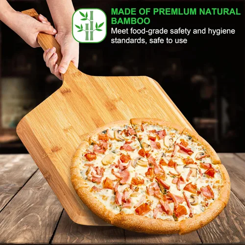 Miniatura 10 de Pala de pizza de 16 pulgadas, de bambú natural, espátula de pizza para pizza, accesorio de horno para tabla de pizza de madera grande