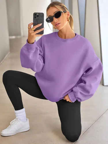Miniatura 4 de EFAN - Sudaderas extragrandes para mujer, de vellón con capucha y cuello redondo, suéteres informales y cómodos, ropa de moda para otoño