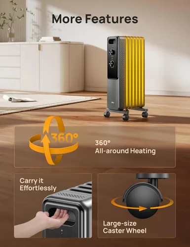 Miniatura 8 de Dreo Calentador de Radiador, Perillas Dobles, 8 Protecciones de Seguridad, Calentadores Eléctricos de Espacio de 1500W para Uso Interior Habitación