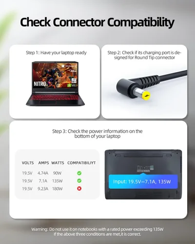 Miniatura 5 de Cargador de 10 pies y 135 W para Acer Nitro 5 Cargador