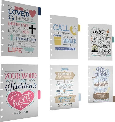 Discagenda Separadores de 6 secciones de plástico duradero con versículos de la Biblia para diario de fe para planificador, organizador personal A5