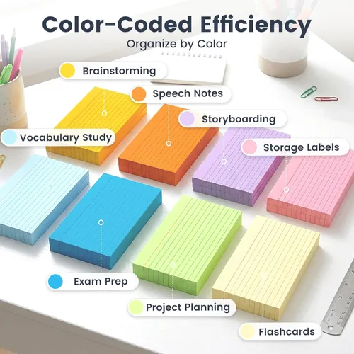 Miniatura 2 de Koogel Tarjetas de índice de 3 x 5, 272 unidades, tarjetas flash a rayas de colores para estudiar, 34 paquetes de 8, tarjetas de notas forradas