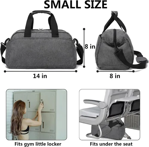 Miniatura 3 de Bolsa de gimnasio pequeña de 14 pulgadas para mujeres y hombres, mini bolsa de lona para viajes, deportes, bolsa de transporte ligera, color gris