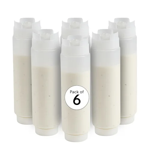 Miniatura 13 de Restaurantware Botella de presión invertida de plástico de 16oz. FIFO con tapas de recarga y dispensación - Primero en entrar, primero en salir