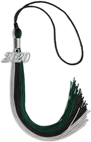 Miniatura 124 de Endea Graduation Borla de triple color con gota de fecha plateada (negro/dorado/granate, 2020)