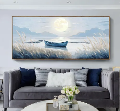 Miniatura 33 de Arte de pared para baño, decoración costera, barco náutico en la playa, lienzo con imagen de gaviota del océano, paisaje marino, arte de granja