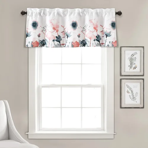 Lush Decor Zuri Flora Cenefa para ventana de oscurecimiento con solapa única, 52 pulgadas de ancho x 18 pulgadas de largo + 2 pulgadas de cabecera,