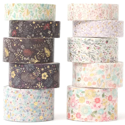 Miniatura 10 de Juego de cintas washi creativas 10 rollos de papel de aluminio dorado con estampado decorativo para manualidades, bricolaje, diarios, Mashup negro