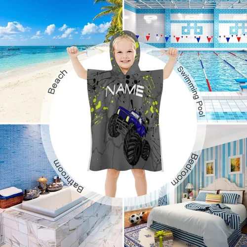 Miniatura 3 de Toalla de baño personalizada con capucha para niños, añade tu nombre, poncho de natación de caricaturas, toalla de playa personalizada con capucha