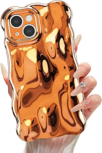 Miniatura 33 de XIZYO Funda para iPhone 13 de 6.1 pulgadas, bonito patrón de ondas, estético, 3D, rizado, ondulado, chapado en purpurina, para mujeres y niñas, Azul
