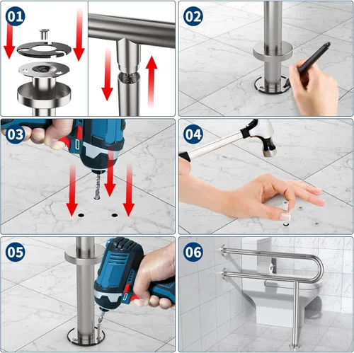 Miniatura 7 de ZUEXT - Barra de apoyo para inodoro con patas de 31.5 x 28 pulgadas, barra de soporte de inodoro moleteada de níquel cepillado con soporte