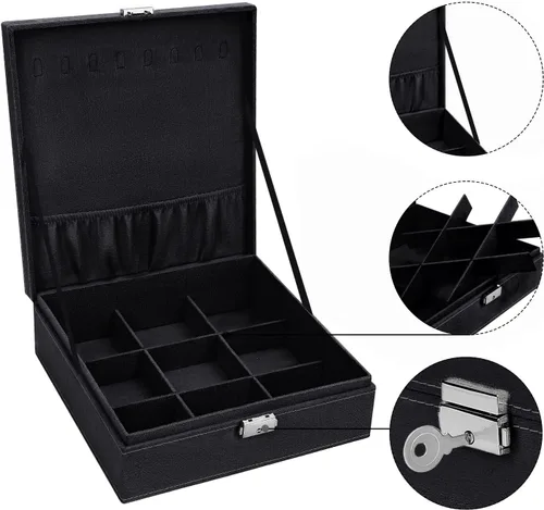 Miniatura 3 de MOSISO Joyero, organizador de almacenamiento de joyas, apilable, de doble capa, con bloqueo, para mujeres, collar, aretes, pulsera, anillo y broche