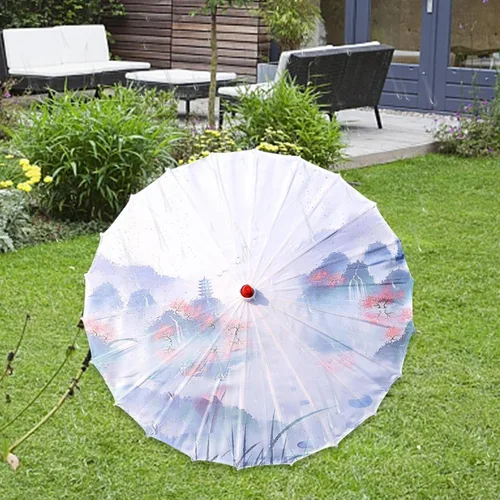 Miniatura 6 de Paraguas de papel de aceite de estilo oriental, paraguas de baile antiguo, impermeable, 33 pulgadas, paraguas de papel aceitado chino