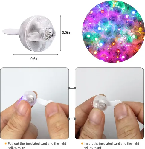 Miniatura 3 de Aogist - 50 mini luces de 10 colores, luz LED impermeable de largo tiempo de espera, funciona con pilas, lámpara de bola para globo, farol de papel