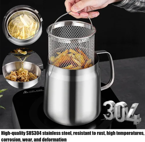 Miniatura 5 de Freidora de acero inoxidable, olla de colador de aceite 2 en 1 de gran capacidad de 53/70 onzas, freidora de acero inoxidable 304 y filtro de aceite