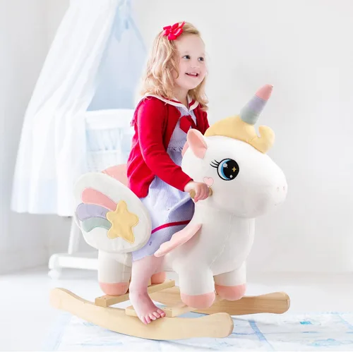 Miniatura 2 de FUNLIO Caballo mecedor de unicornio para bebé, caballo mecedor de unicornio de hadas arco iris para niños pequeños de 6 meses a 3 años, balancín