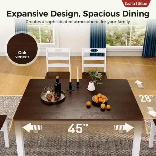 Miniatura 4 de Sophia & William Juego de mesa de comedor de 5 piezas para 4, juego de mesa y sillas de cocina de madera, mesa de comedor rectangular de 45 pulgadas