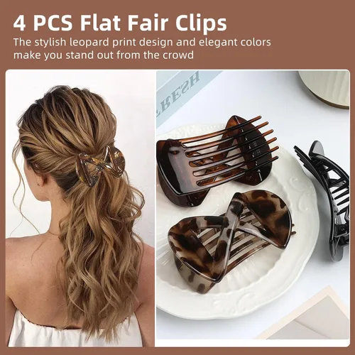 Miniatura 3 de 4 pinzas de pelo planas curvas, pinza francesa para cabello grueso, pinza de pelo de cocodrilo de sujeción fuerte, pasadores de pelo para mujeres