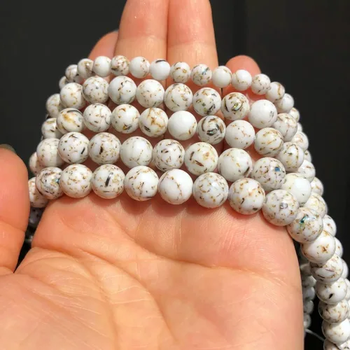 Miniatura 3 de 60 cuentas de turquesa de concha blanca, cuentas redondas sueltas de piedra natural de 0.236 pulgadas para hacer joyas, aretes, collares, Turquesa