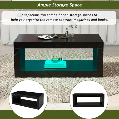 Miniatura 4 de LUMISOL Mesa de centro LED con almacenamiento abierto, moderna mesa de centro de alto brillo con 16 luces LED de colores, mesa central rectangular