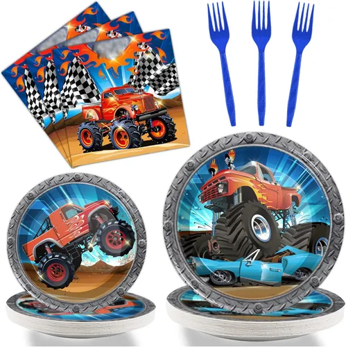 Miniatura 16 de Tevxj Juego de vajilla de 96 piezas para fiesta mexicana de feliz cumpleaños, platos de postre desechables, platos de fiesta, servilletas, tenedores