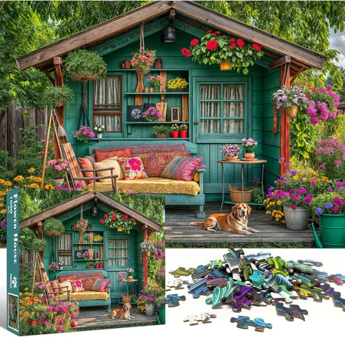 Miniatura 2 de Rompecabezas de 1000 piezas para adultos, rompecabezas de casa de flores, juego de rompecabezas familiar, entrelazado perfectamente sin polvo