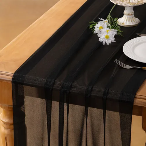 Socomi Camino de Mesa de Gasa Negra Tipo Chiffón para Bodas 10 Pies 120 Pulgadas de Largo Boho Rústico para Decoraciones de Despedida de Soltera