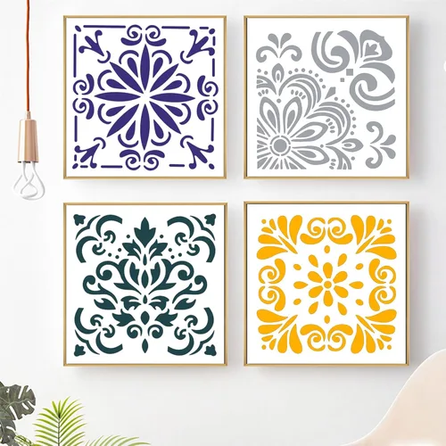 Miniatura 7 de 4 plantillas de mandala de patrón grande, plantillas reutilizables de pintura de puntos de mandala, plantillas de pintura en aerosol floral