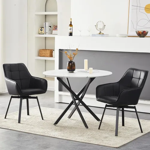 Miniatura 2 de TUKAILAi Juego de 2 sillas de comedor giratorias, sillas de comedor de piel sintética con brazos y patas de metal, sillas de cocina giratorias