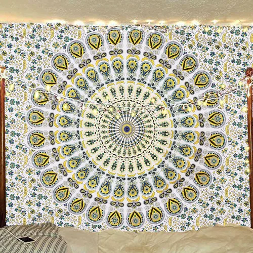 Miniatura 46 de Tapiz hippie indio bohemio psicodélico dorado azul pavo real mandala colgante en la pared (negro blanco, Queen (84 x 90 pulgadas) (84.6 x 90.6 in)