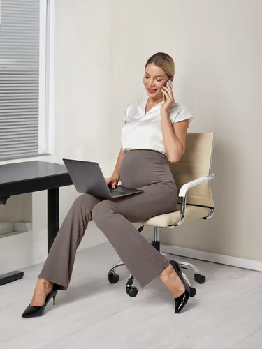 Miniatura 4 de Ewedoos Pantalones de maternidad pantalones de trabajo laterales fruncidos con bolsillos sobre el vientre, pantalones de vestir de embarazo