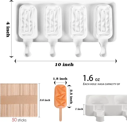 Miniatura 2 de Sakolla 2 paquetes de moldes de silicona para paletas, moldes de helado de diamante de 4 cavidades con 50 palos de madera para paletas de hielo